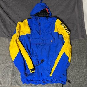 Vintage Men’s Large Fablice Mogul Back Scratcher Ski Jacket Blue and Yellow